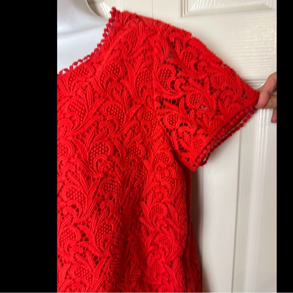 TALBOTS Red Lace Crochet Eyelet Blouse Top Shirt Short Sleeve Scoop Neck Plus - Picture 5 of 12
